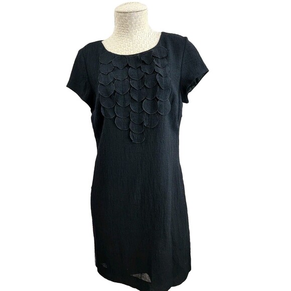 CS Women's Size 8 Boden Wool Bib Detail Cap Sleeve Sheath Little Black Dress EUC - Picture 1 of 10